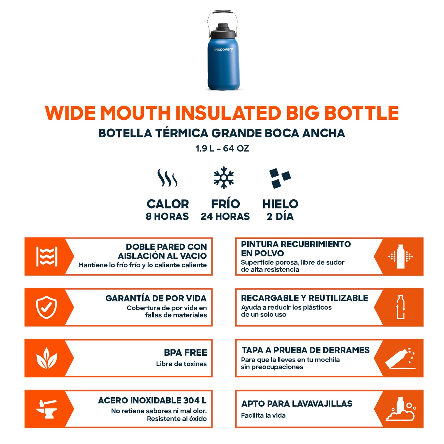 Botella Térmica Grande Boca Ancha 1,9 Litros (Frío y Caliente)