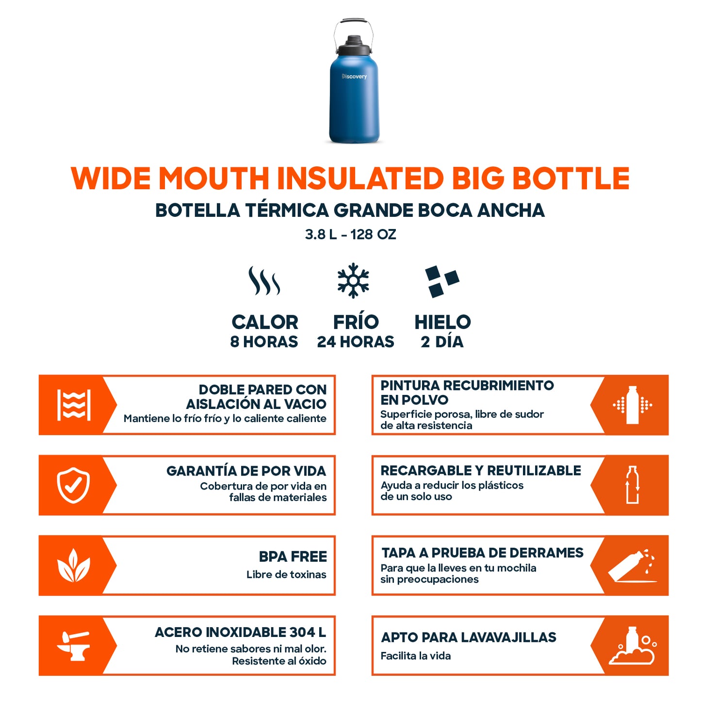 Botella Térmica Grande Boca Ancha 3,8 Litros (Frío y Caliente)
