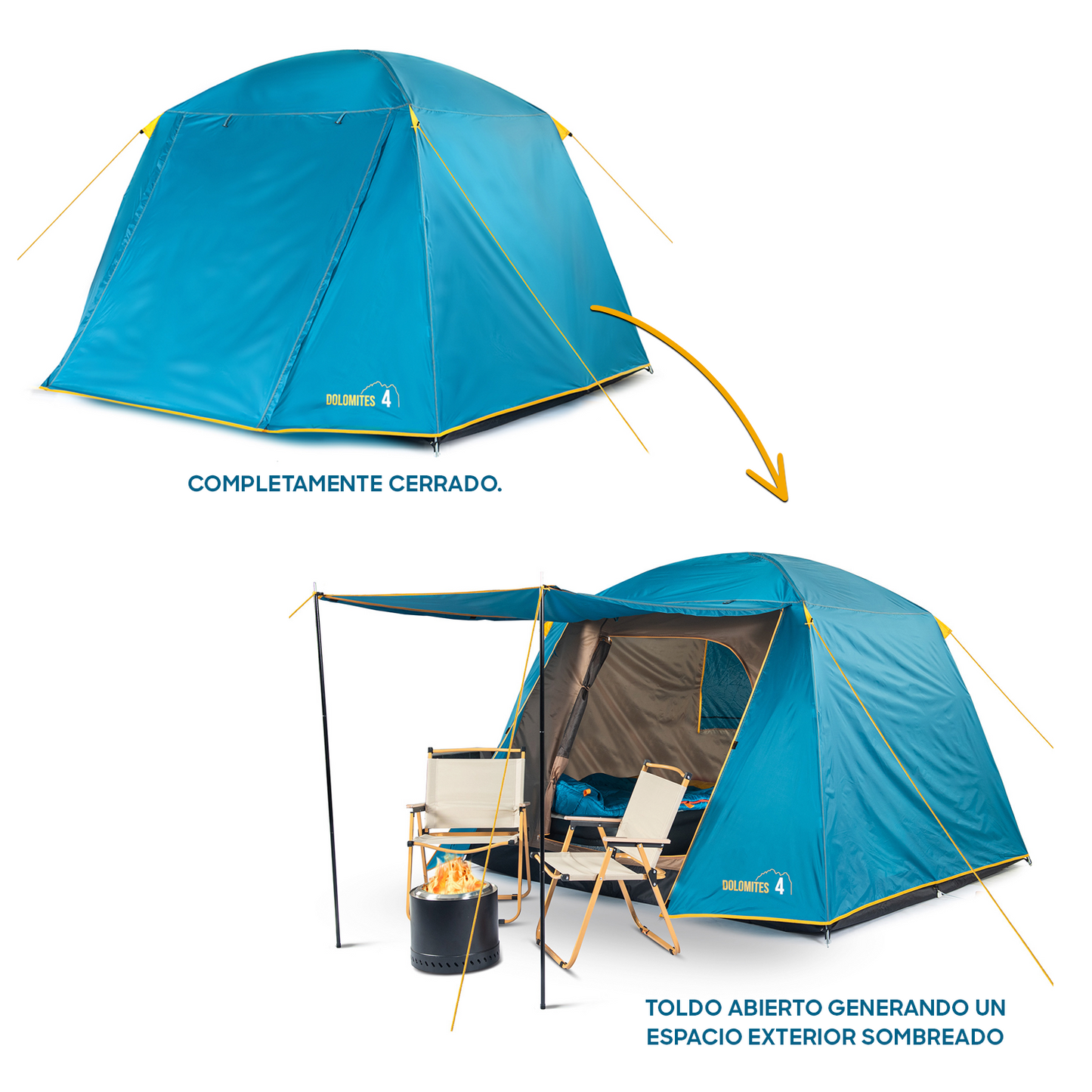 Carpa Camping Dolomites 4, 4 personas techo largo 3000 mm