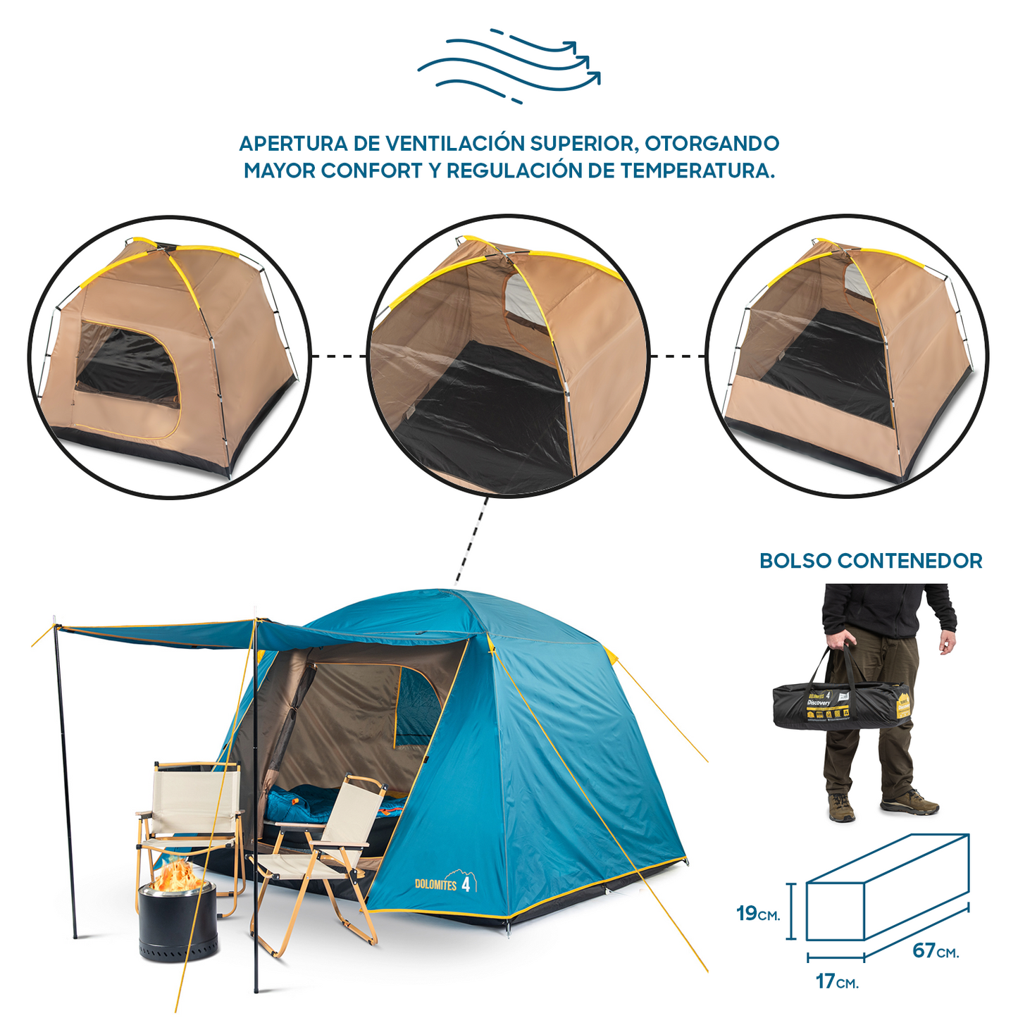Carpa Camping Dolomites 4, 4 personas techo largo 3000 mm
