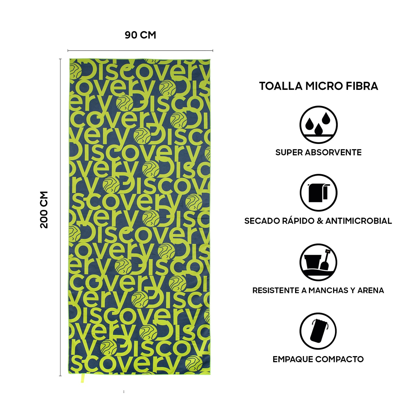 Toalla Microfibra grande Verde - Gris Discovery (90 x 200)