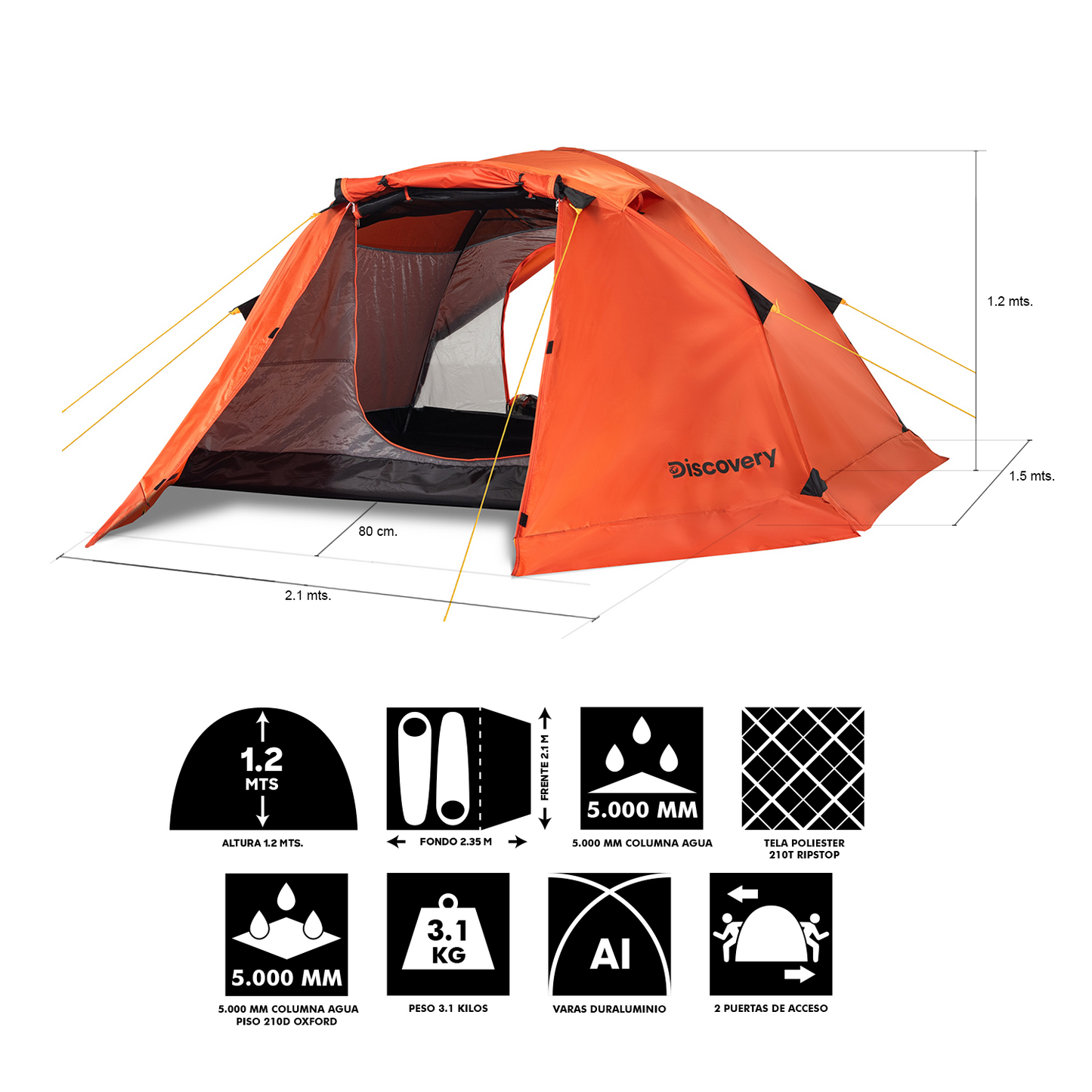 Carpa Técnica Expedition Pro 2, 2 Personas, 4 Estaciones 5000mm