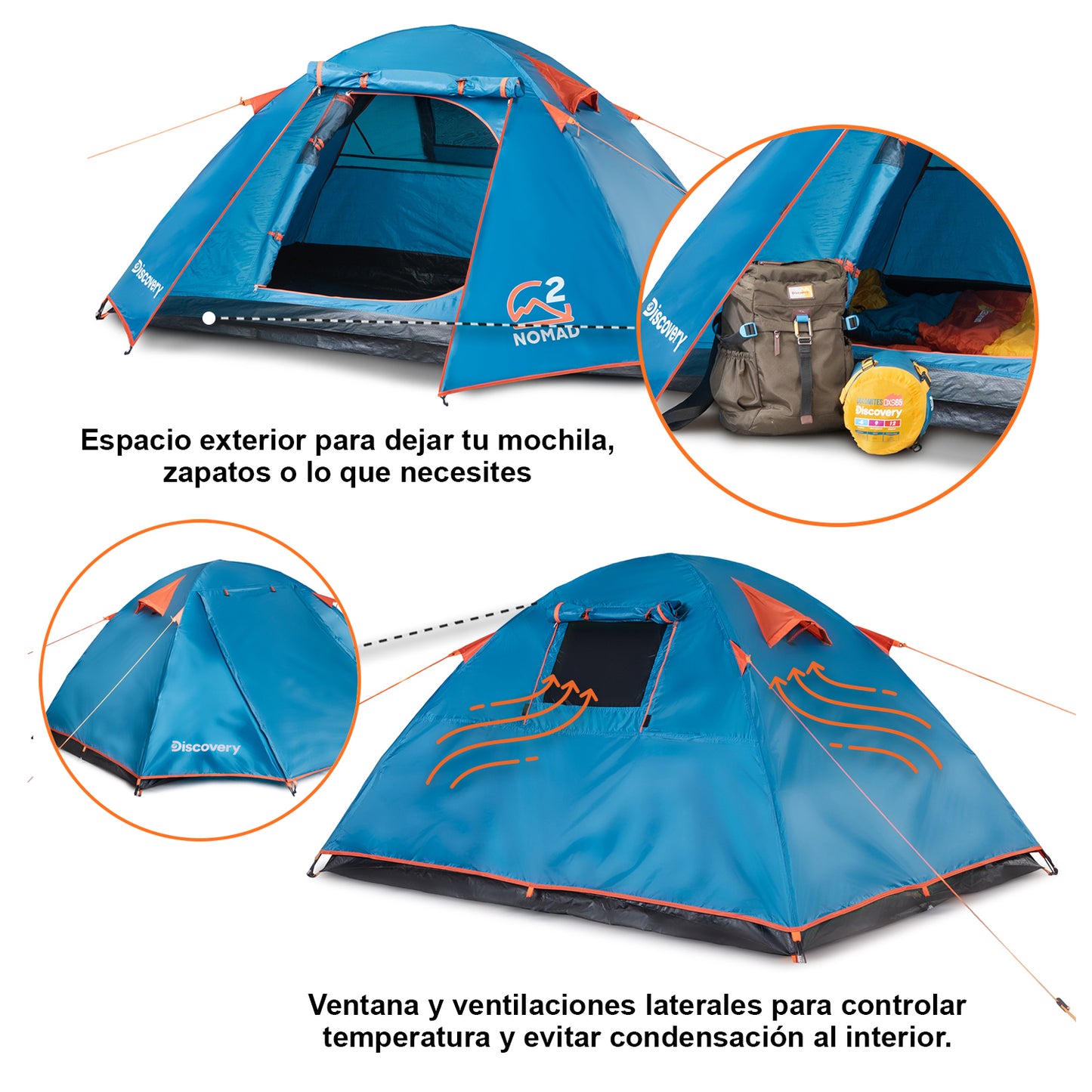 Carpa Camping 2 Personas Nomad Techo Largo 3000mm