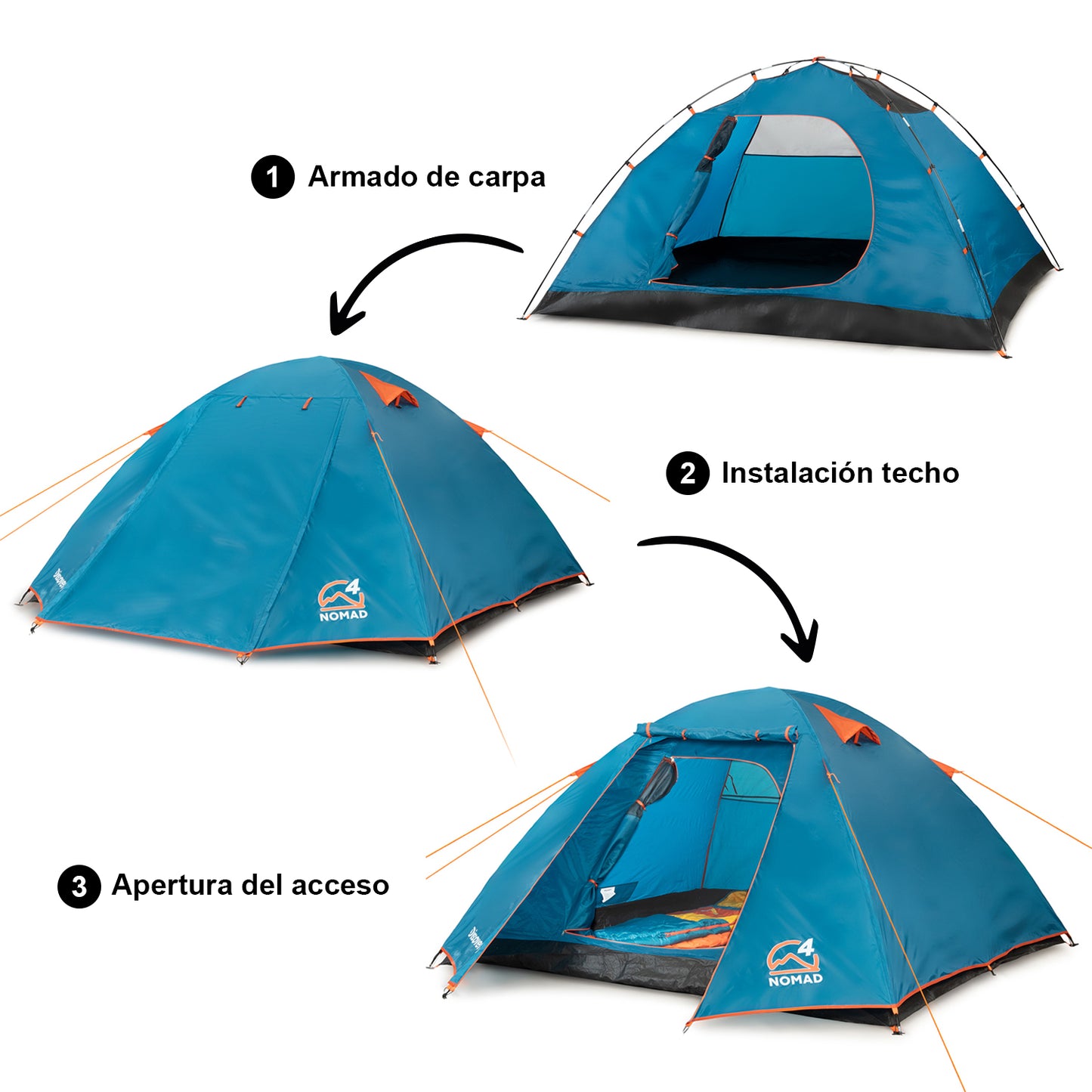 Carpa Camping 4 Personas Nomad Techo Largo 3000mm