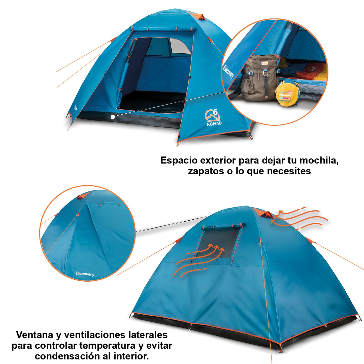 Carpa Camping 6 Personas Nomad Techo Largo 3000mm