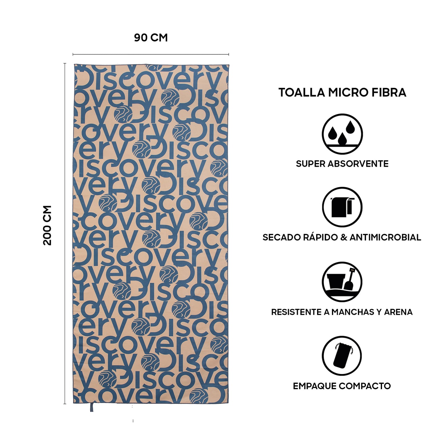 Toalla Microfibra grande Gris - Beige Discovery (90 x 200)